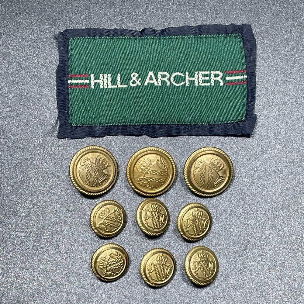 Vintage 80-90s‎ Hill & Archer 9 Blazer Gold Metal Buttons Crest Shield Design